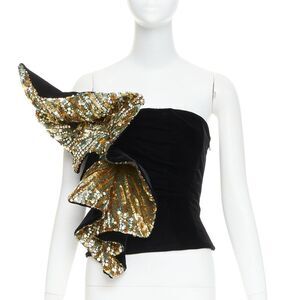 rare ALEXANDRE VAUTHIER COUTURE AW2017 Runway Lesage gold crystals ruffle top S